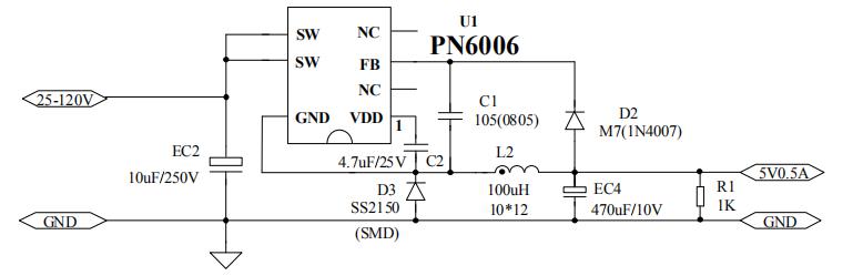 PN6006电动车控制器芯片应用电路图