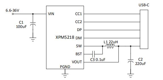XPM5218 18W USB PD多协议降压芯片电路图
